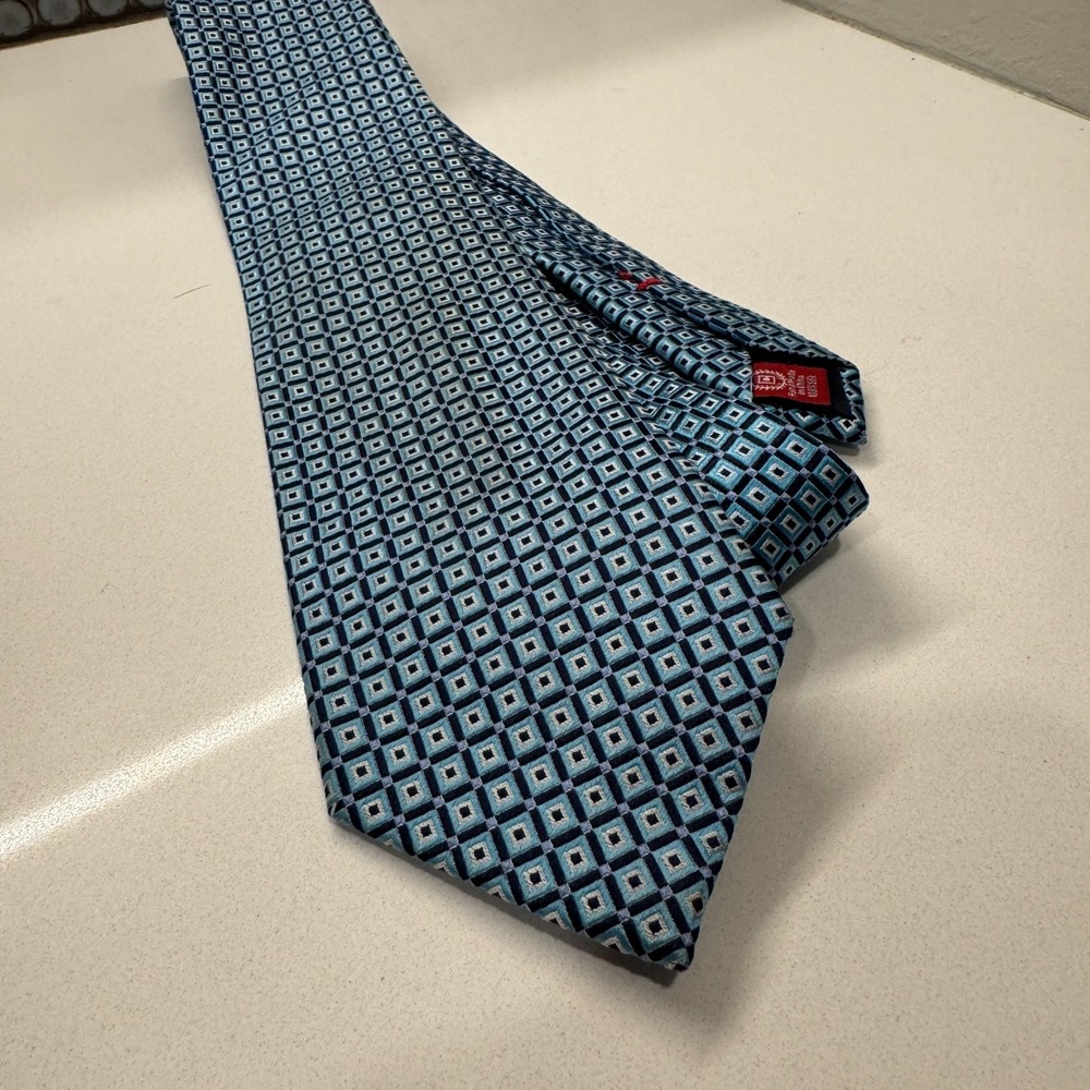 Chaps Tie Blue Geometric Square Hand Made 100% Silk‎ Old Money Preppy Casual